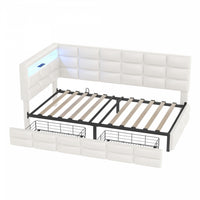 Sophia Upholstered Daybed with LED Lights and Storage Drawers,Twin Size,Beige 