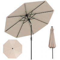 Costway 10 FT Solar Patio Umbrella with 96 LED Lights 35° Adjustable Tilt Vented Top Beige