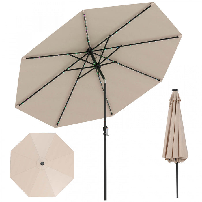 Costway 10 FT Solar Patio Umbrella with 96 LED Lights 35° Adjustable Tilt Vented Top Beige