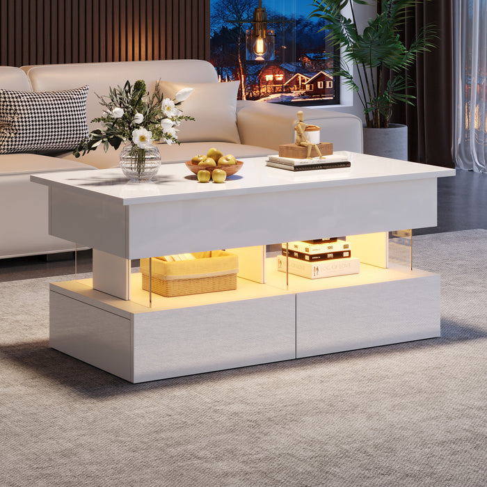 Nathan Lift-Top Coffee Table with LED Lighting,White