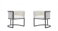 Cosmopolitan Mid-Century Modern Vegan Leather Metal Dining Chair in Ivory - Set of 2 