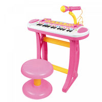 Qaba Kids Toddler Toy Piano Keyboard With Included Sitting Stool, Working Microphone, A Fun Bright F