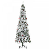 Homcom 7.5ft Snow Artificial Christmas Tree W/ Pine Cone, Red Berry