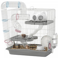 PawHut Hamster Cage, 3-Level Small Animal House with Exercise Wheel, Food Bowl, Water Bottle, House, Tunnels, Ramps, Gerbil Cage for Dwarf Hamster, 18