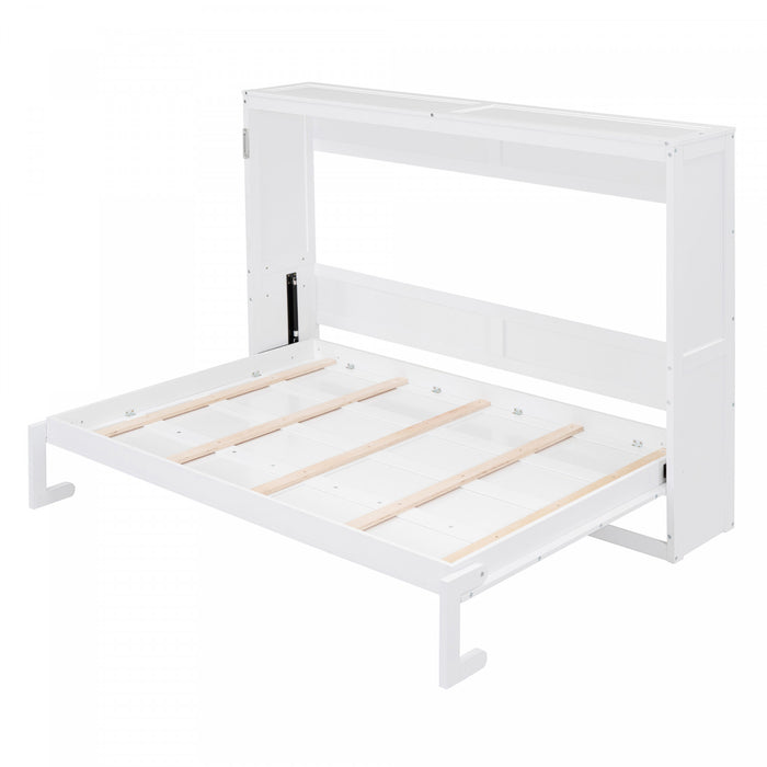 Evelyn Space-Saving Murphy Wall Bed with Foldable Cabinet Design,Full Bed,White