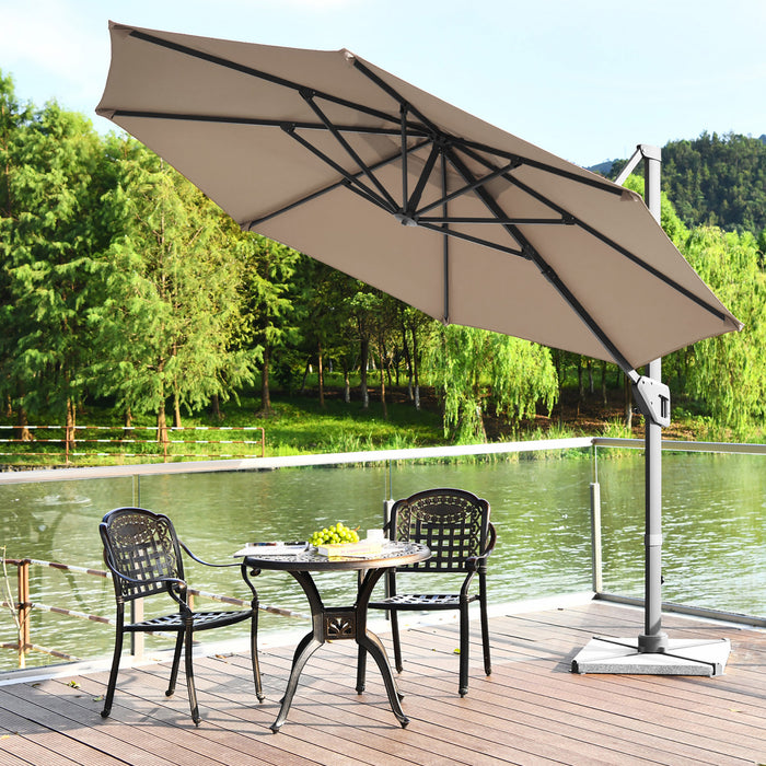 Costway 11ft Patio Offset Umbrella Cantilever Rotation Aluminum Tilt Cross Base Coffee