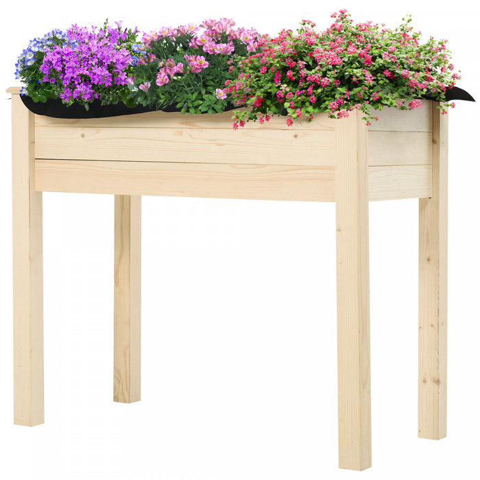 Outsunny 34''x18''x30'' Elevated Planter Box With Legs Wooden Patio Raised Garden Bed Outdoor Flower Stand Yard Natural Plant Table Raised Flower Planter W/ Inner Bag