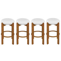 Olivia Rubberwood Indoor Round Seat Bar Stool Set of 4 with Durable Frame and Fabric