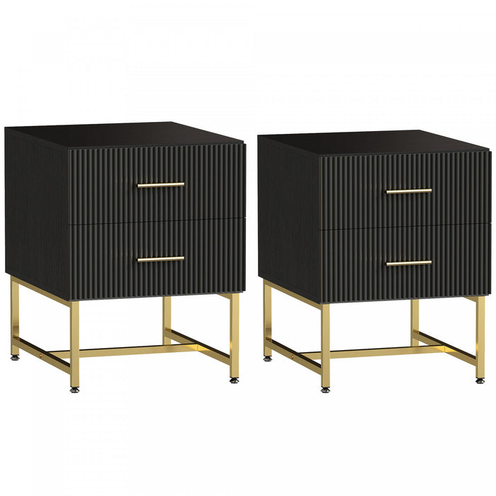 HOMCOM Nightstands Set of 2 Bedside Tables with Drawers for Bedroom Black