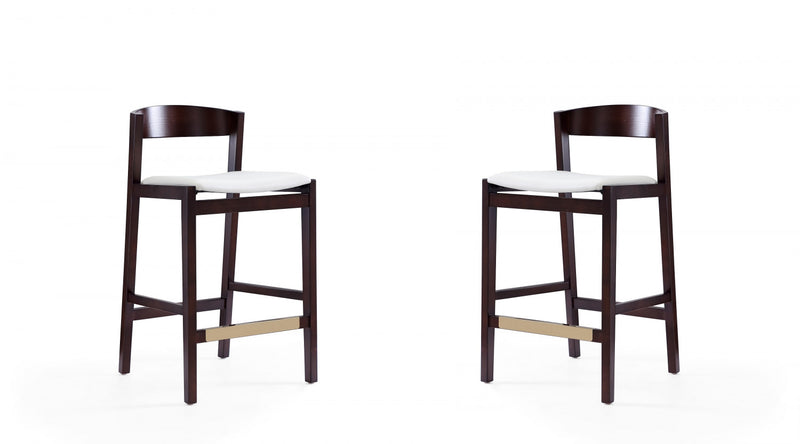 Klismos Mid-Century Modern Wood Upholstered Counter Stool in Ivory - Set of 2