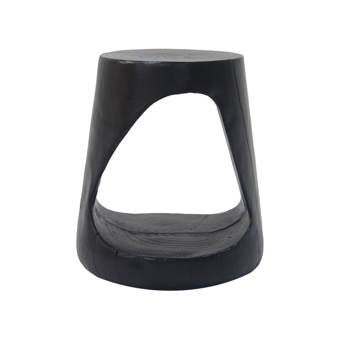Elio 16.75\" Rustic Hollow Tree-Stump MGO Accent Table, Pet-Friendly Indoor Side Table, Black