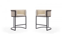 Cosmopolitan Mid-Century Modern Metal Upholstered Counter Stool in Cream - Set of 2 Bar Stool