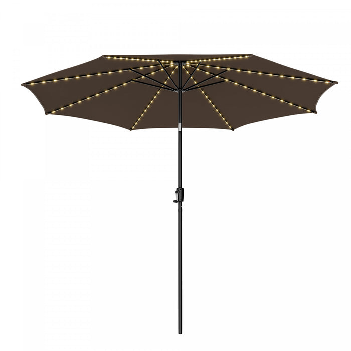 Costway 10 FT 112 LED Solar-Lighted Patio Market Umbrella Crank Tilt Outdoor Coffee