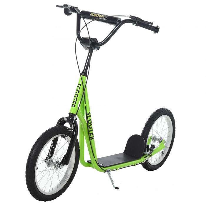 Aosom Youth Scooter Street Kick Scooter For Teens Kids Ride On Toy W/ 16'' Inflatable Wheel Dual Brakes For 5+ Year Old Green