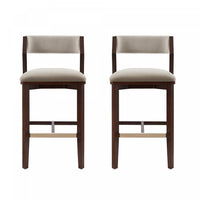 Patricia Modern Wood Upholstered Barstool in Linen - Set of 2