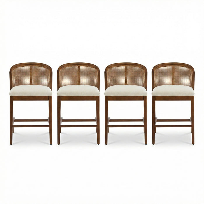 Tatti Rubber Wood Counter Stools with Cane Back Set of 4,Walnut