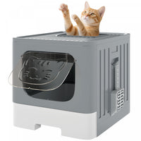 PawHut Foldable Cat Litter Box, Top Enter Litter Box Drawer Style with Lid, Scoop, Easy Cleaning, No Urine Leakage, Odor Control, for Kittens up to 11 lbs, Grey