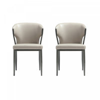 Kirsten Modern Metal Vegan Leather Dining Chair in Light Gray - Set of 2