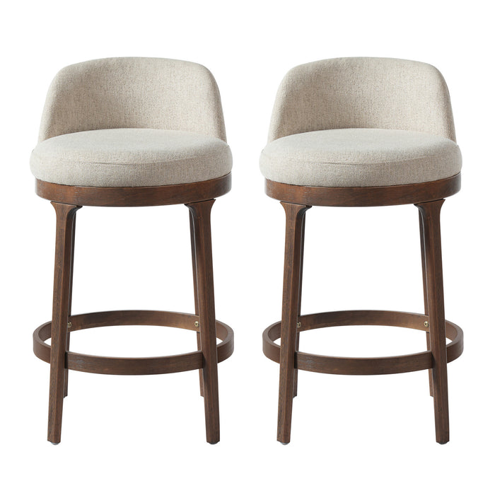 Amelia Ergonomic Rubberwood Counter Height Bar Stool Set of 2 with Upholstered Fabric,Walnut