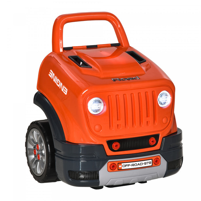 Qaba Kids Truck Engine Toy Set, Educational Car Service Station Playset, Take Apart Workshop, W/ Steering Wheel, Horn, Light, Rc Car Key, For 3-5 Years Old Orange