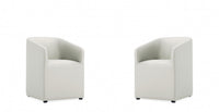 Anna Round Modern Vegan Leather Armchair in Stone Gray - Set of 2