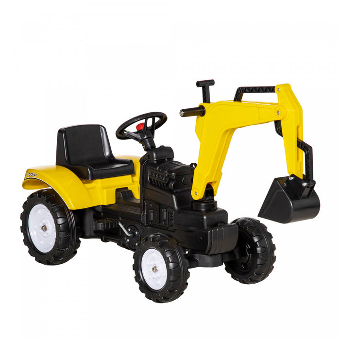 Aosom Kids Ride On Excavator Toy, Pedal Tractor Ride On Toys, Larger Size Pretend Play Ride On Excavator For Kids & Toddlers 3-6 Years Old, Yellow