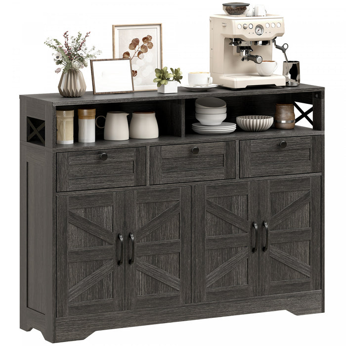 HOMCOM Sideboard, Buffet Cabinet with 4 Barn Doors and 3 Drawers Dark Brown