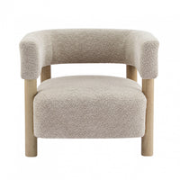 Evelyn Accent Arm Chair with Comfortable Seating and Boucle Upholstery,Natural Wood Accent Chair 
