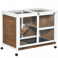 Pawhut Indoor Rabbit Hutch With Wheels, Bunny Cage Guinea Pig House Small Animals Habitat W/ Top Acc
