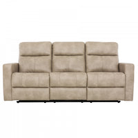 Denton 81 in. Faux Leather Manual Reclining Sofa - Taupe