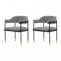 Lia Modern Metal Chenille Armchair in Gray - Set of 2 Dining Chair 