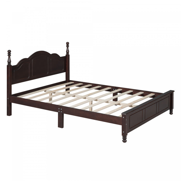 Jessie Retro Style Platform Bed with Wooden Slat Support,Queen Size, Walnut Queen Bed