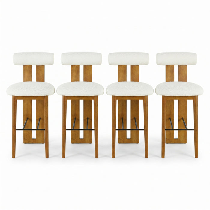 Sophia Indoor Modern Rubberwood Bar Stool Set of 4 with Supportive Backrest,White&Walnut
