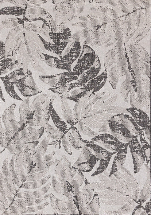 Jackson Grey White Botanical Leaves Rug, 5'3\" x 7'7\" Outdoor Area Rug
