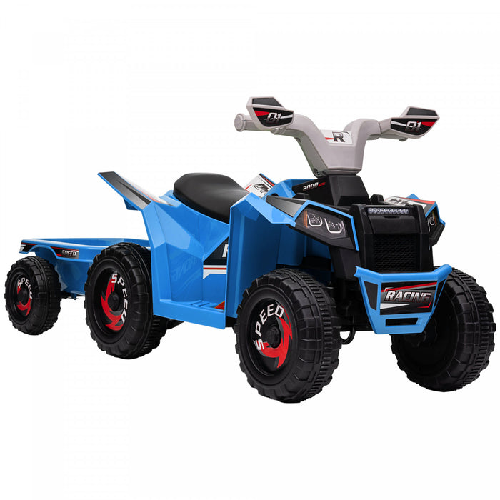 Aosom 6v Kids Atv Quad, Battery Powered Ride-On Electric Vehicle For Kids With Back Trailer, Wear-resistant Wheels, For Boys And Girls - Blue