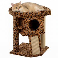 PawHut Cat Tree, Small Cat Tower with Perch, Scratching Post, Cat Condo, Toy Ball for Kitty, Indoor Use, Leopard Print