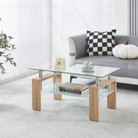 Lucius Modern Geometric Design Tempered Glass Coffee Tablewith Metal Frame and Clear Glass,Natural  