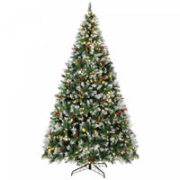 HOMCOM 9ft Flocked Prelit Christmas Tree Spruce, Dual Colour LEDs, Remote