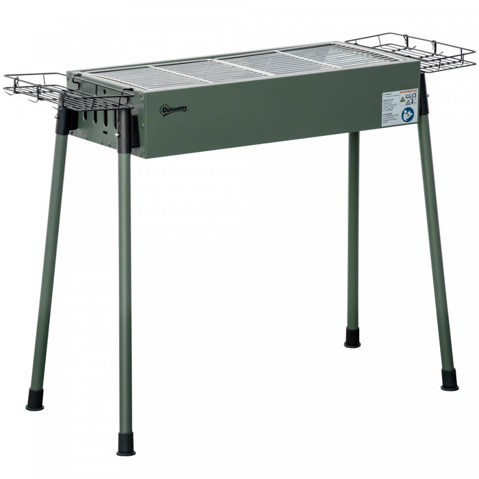 Outsunny Portable Outdoor Charcoal BBQ Grill with Side Seasoning Baskets, Hooks, and Barbecue Nets for Outdoor, Garden, Cooking, Picnic, Camping, Dark Green