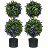 HOMCOM 2.3ft Set of 2 Potted Artificial Plant Ball Tree w/ Lavender Flowers