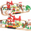 Qaba 91PCS Wooden Train Set, Toy Railway Set with Magnetic Crane and Sound Effects Track, 9 Construction Vehicles & Accessories, STEM Toy Gift for Kids Ages 3+