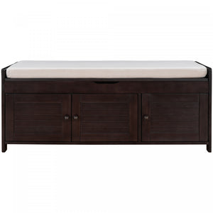 Olivia Pine Wood Storage Bench With 3-door Shoe Cabinet With Hidden Compartment - Espresso