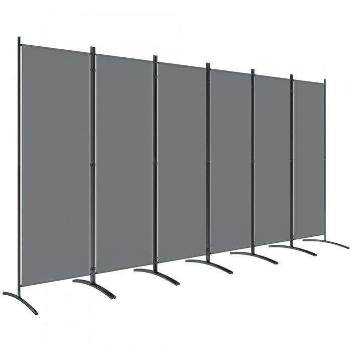 Outsunny 6 Panel Folding Outdoor Privacy Screen, 5.7FT Tall Room Divider with UV30+ Protection, Freestanding Privacy Panel Partition with Stable Base for Indoor Outdoor, Grey
