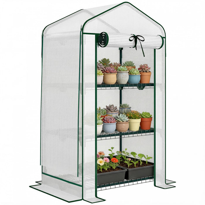 Outsunny Mini Greenhouse with Screen Roof, Portable Small Greenhouse, White