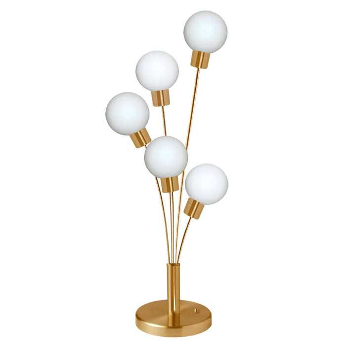 Dainolite Budding Branch 5 Light Table Lamp Aged Brass Finish White Glass