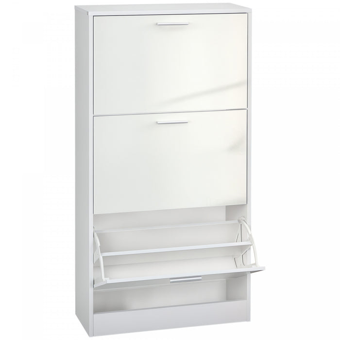 HOMCOM Narrow Shoe Storage Cabinet with 3 Flip Drawers and Adjustable Shelves