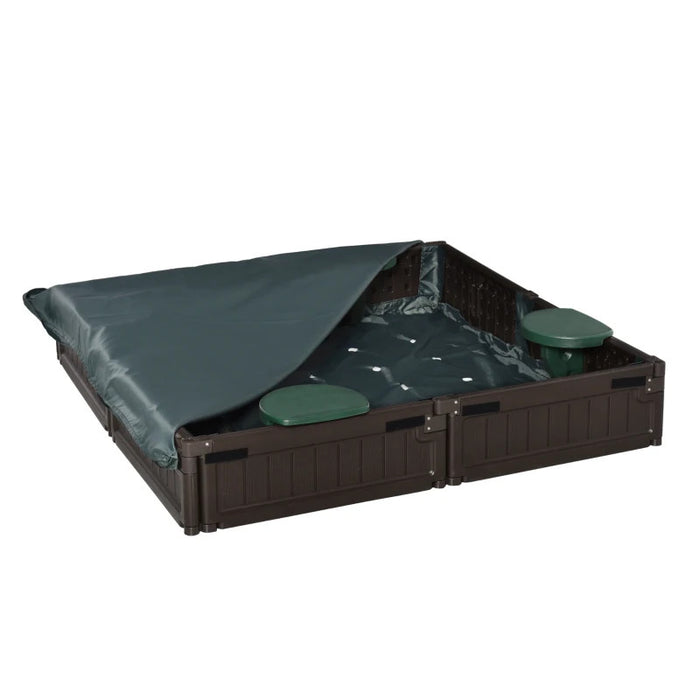 Diy Kids Sandbox With Waterproof Oxford Cover, Sand Playset Station With Bottom Fabric Liner, For 3-12 Years Old, Outdoor Indoor Backyard, Brown