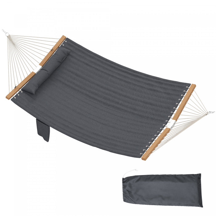 Outsunny Outdoor Hammock 440LB Capacity with Wood Spreader Bar, Grey