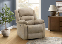 Large Upholstered Power Reclining Chair, Usb Ports Included, Beige Fabric, Transitional Recliner