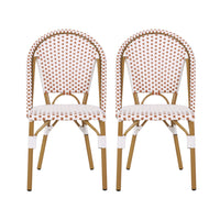 Julien Faux Ratten and Aluminum French Bistro Chairs, Set of 2 - White and Red 